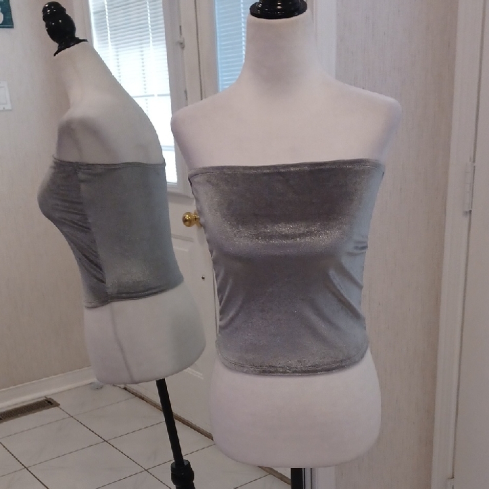 4/$60 Shimmering Silver Strapless Fitted Tube Top - Size Small